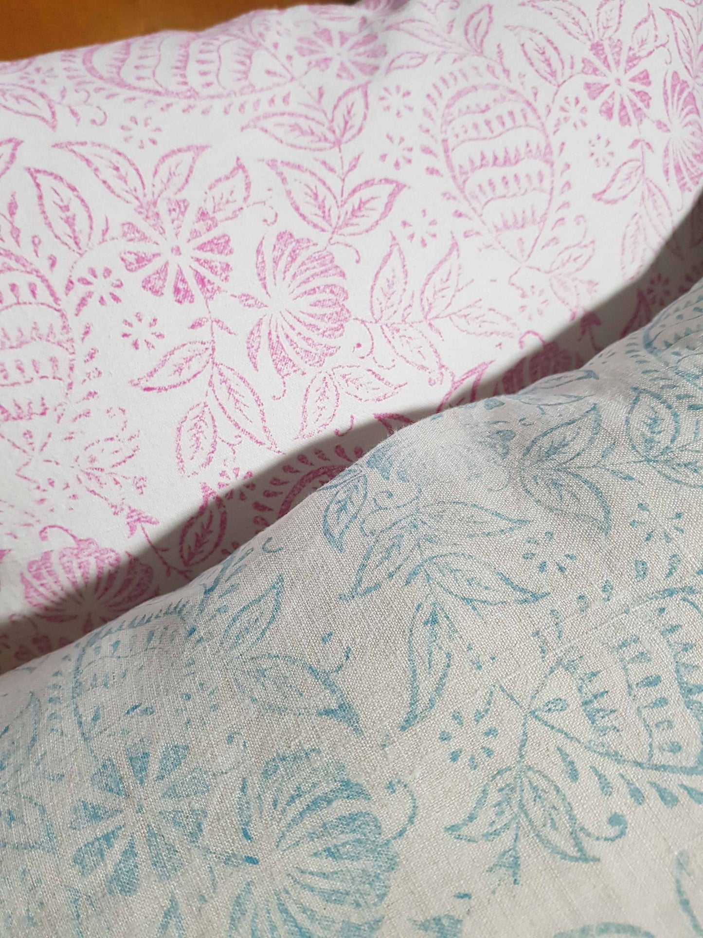 Hand made printed cushion cover, antique French linen