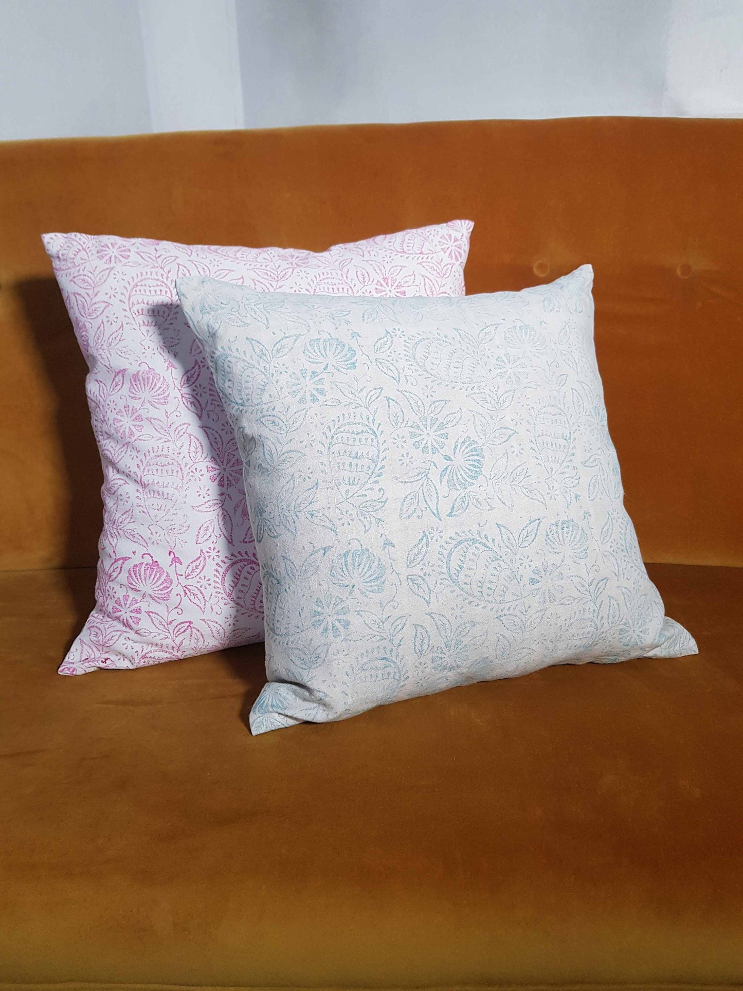 Large hand printed cushion cover, antique French linen