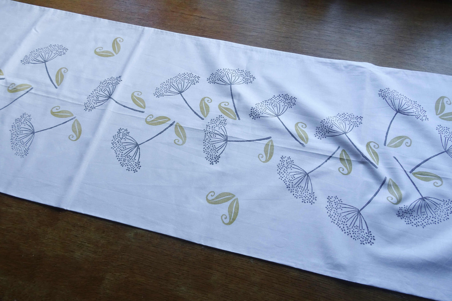 Vintage French linen table runner, hand block printed