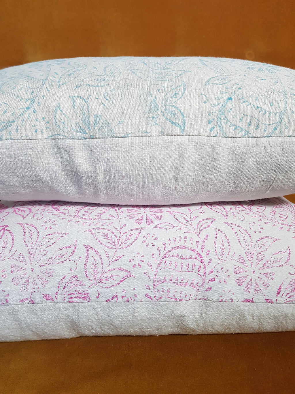 Hand made printed cushion cover,  antique French linen