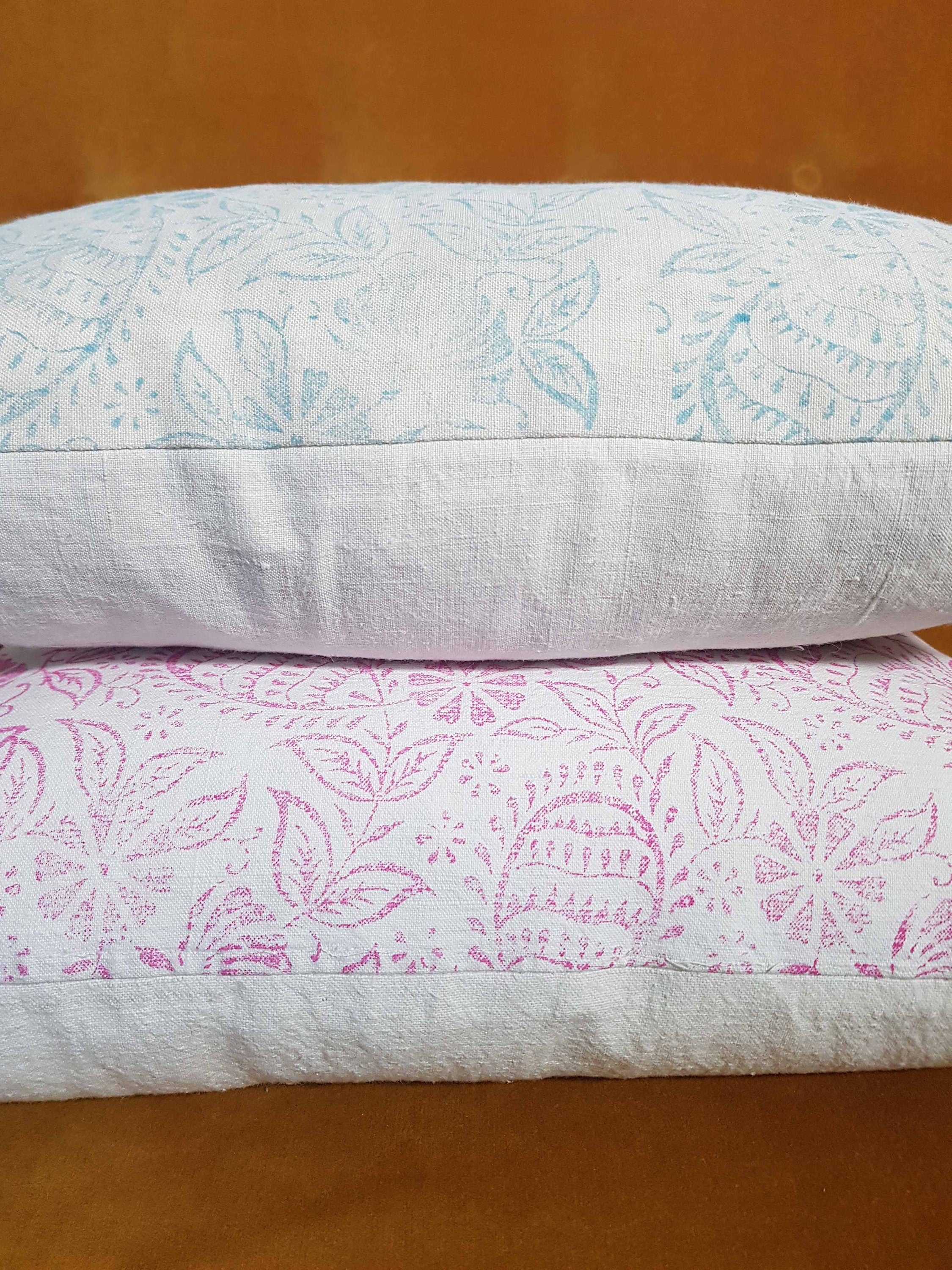 Hand made printed cushion cover,  antique French linen