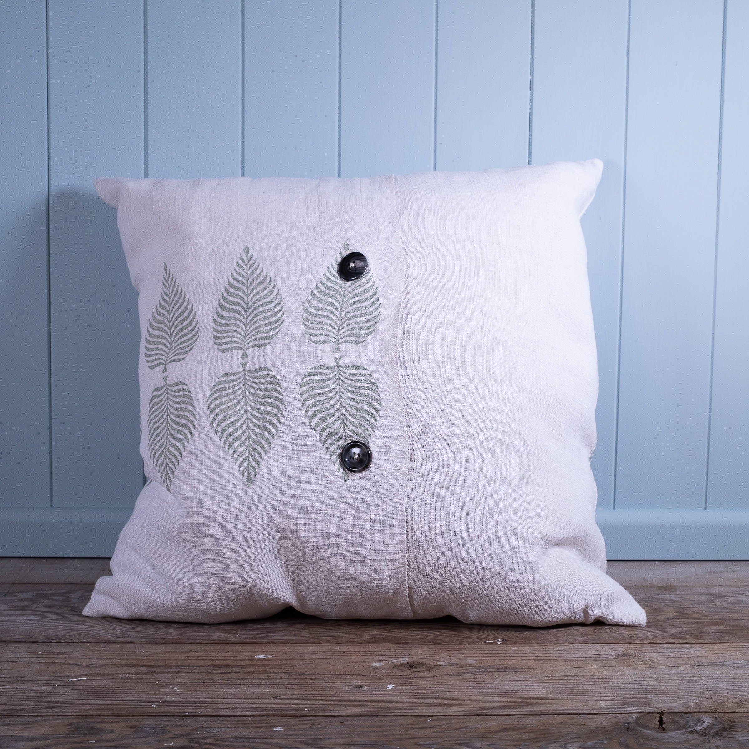 Handmade on antique hemp, block printed cushion cover