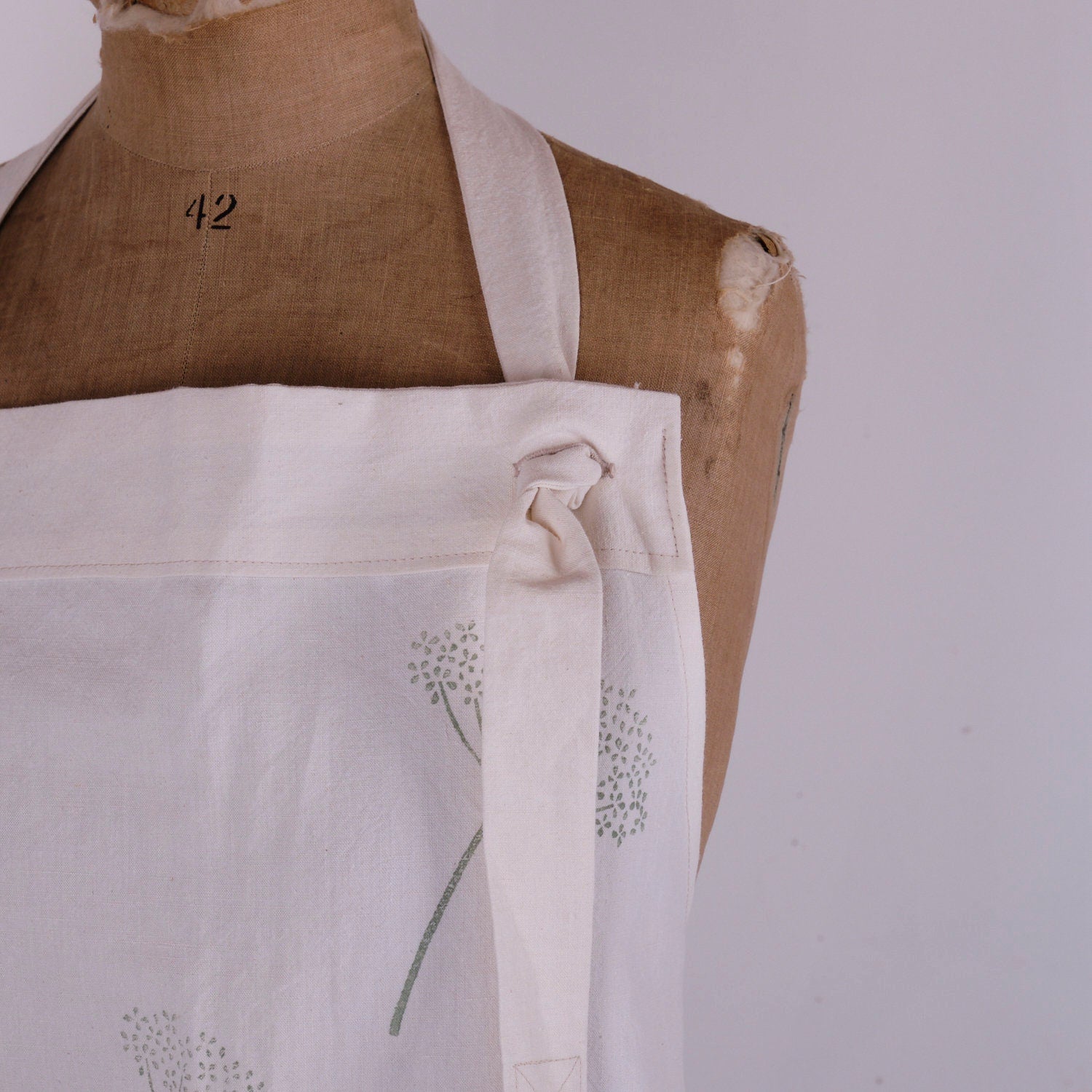 Hand Block Printed Linen Apron: Vintage French Style