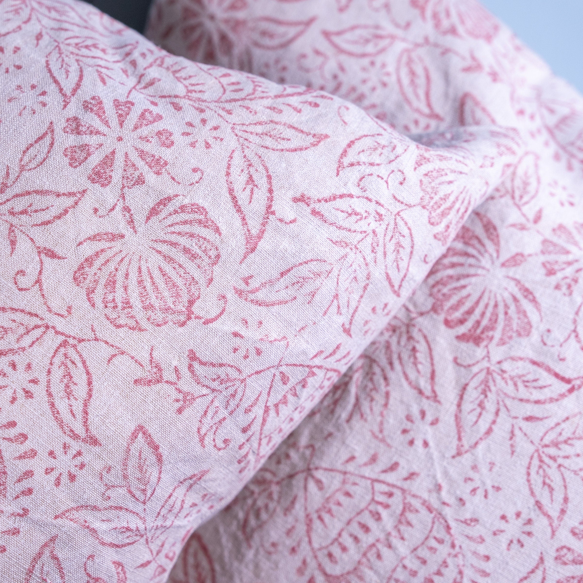 Hand made printed cushion cover,  antique French linen