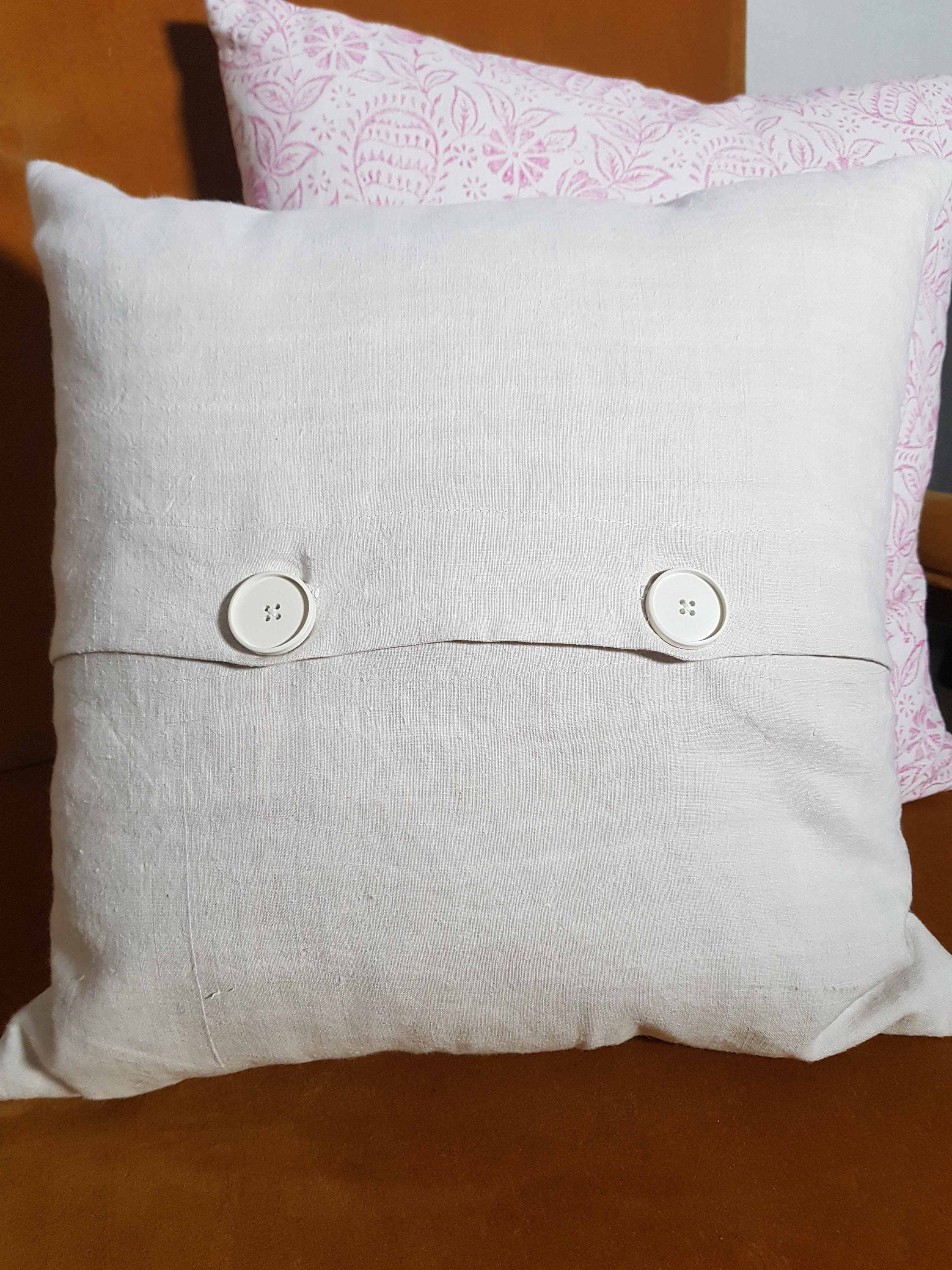 Hand made printed cushion cover,  antique French linen