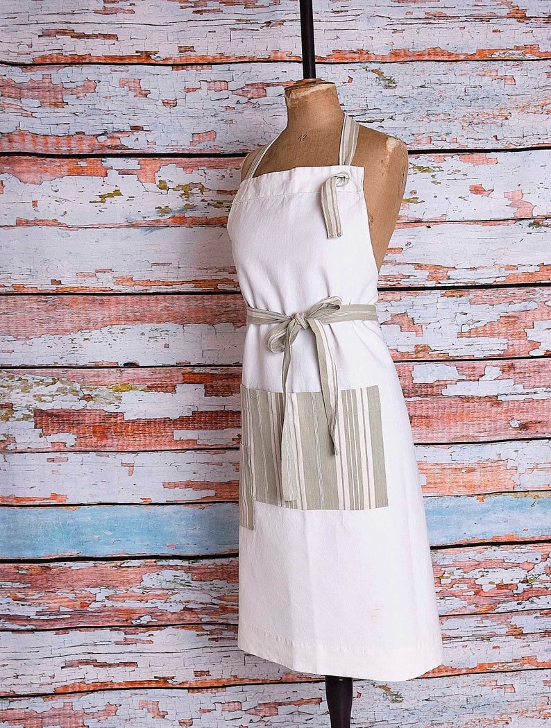 Large Vintage French Linen Apron: Chef, Baking, Gardening