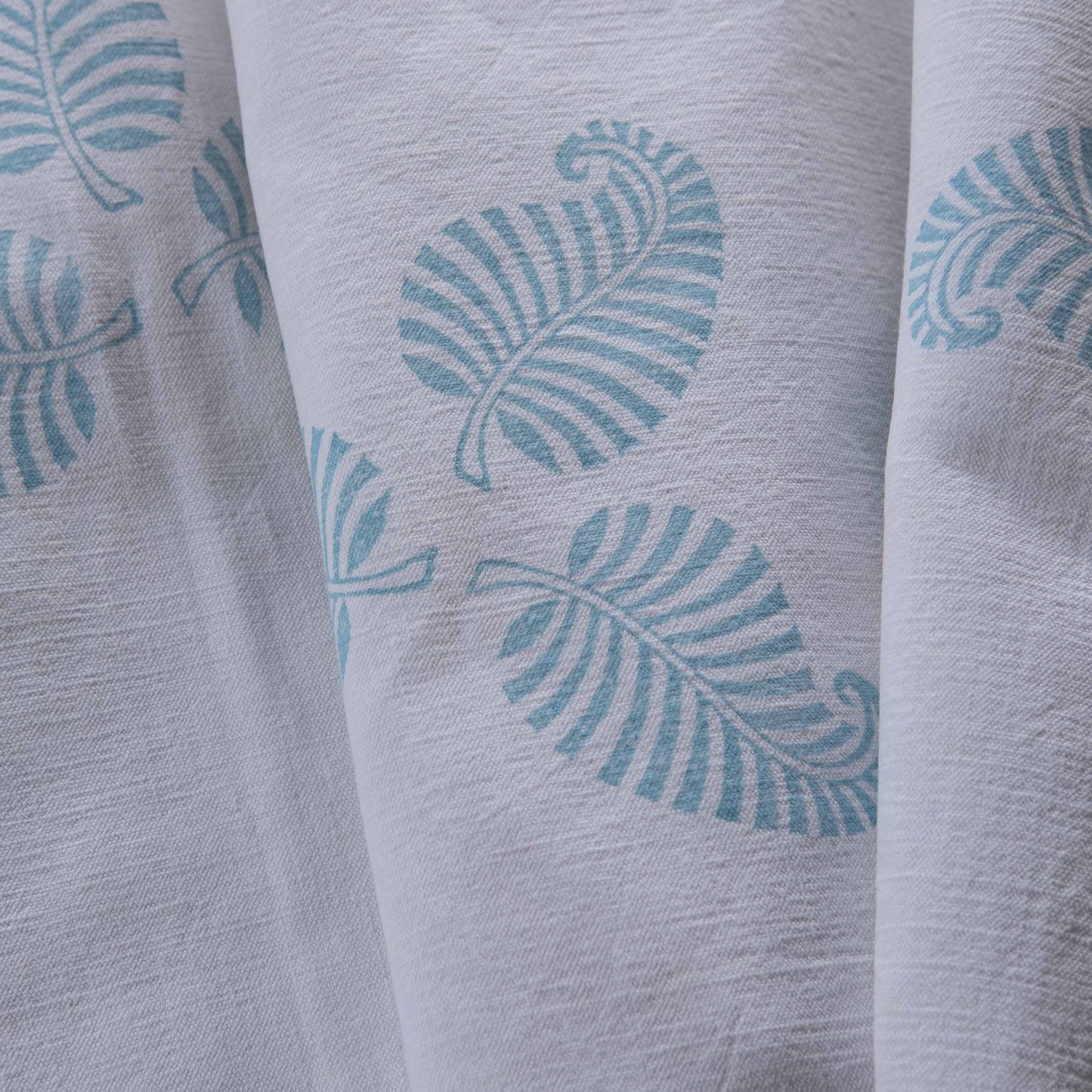 Vintage French linen table runner, hand block printed leaf design