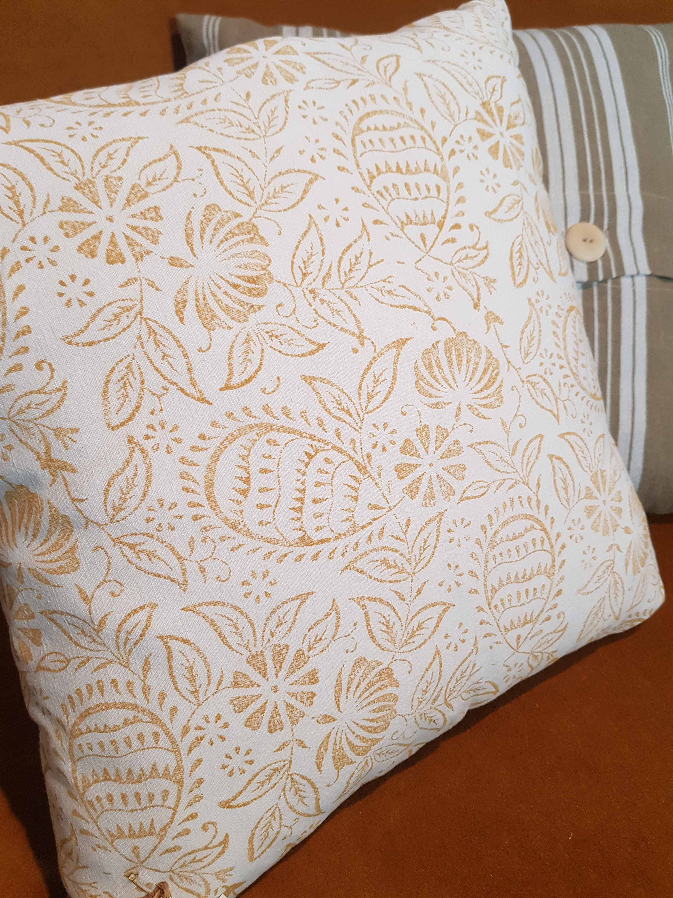 Hand made printed cushion cover,  antique French linen