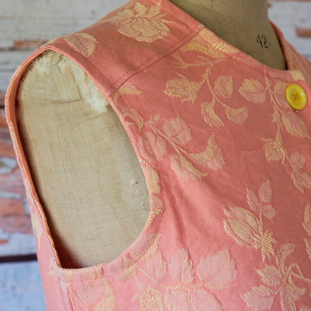 Sleeveless top in vintage French linen damask. Wear as waistcoat, blouse, jacket, shirt or sleeveles summer top