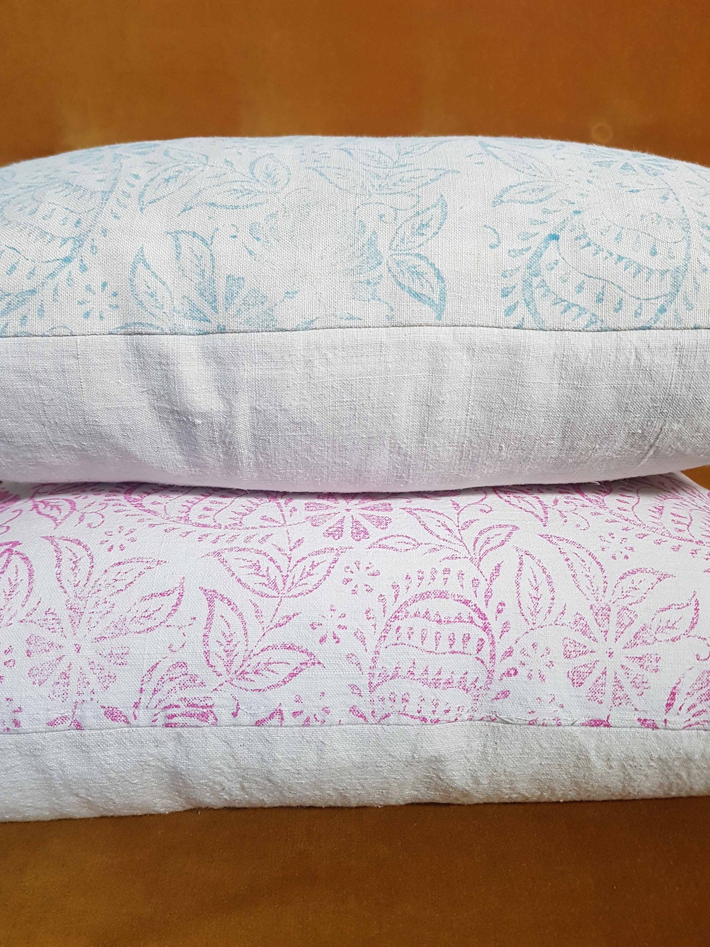 Large hand printed cushion cover,  antique French linen