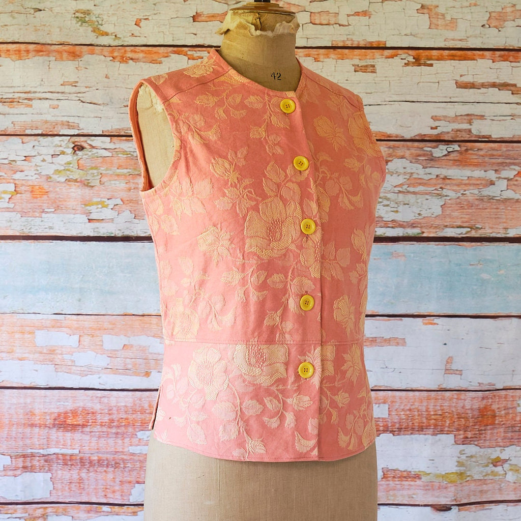 Sleeveless top in vintage French linen damask. Wear as waistcoat, blouse, jacket, shirt or sleeveles summer top