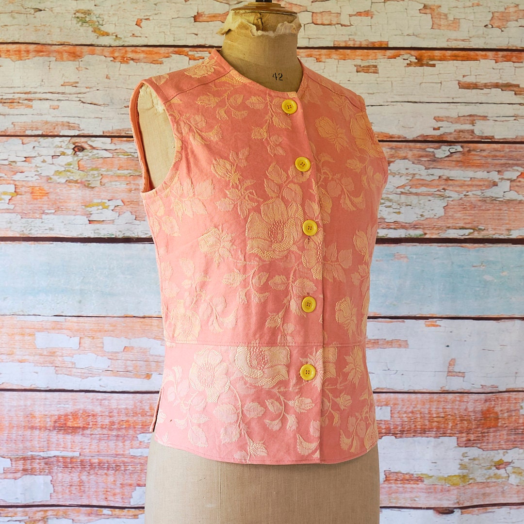 Sleeveless top in vintage French linen damask. Wear as waistcoat, blouse, jacket, shirt or sleeveles summer top