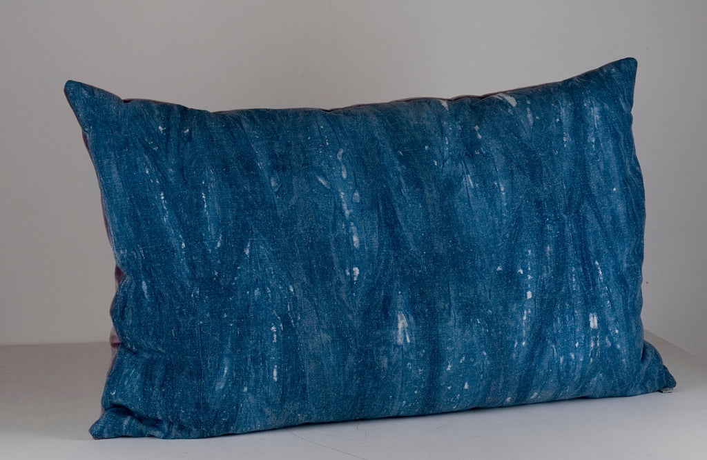 Indigo dyed antique French linen cushion cover, velvet back