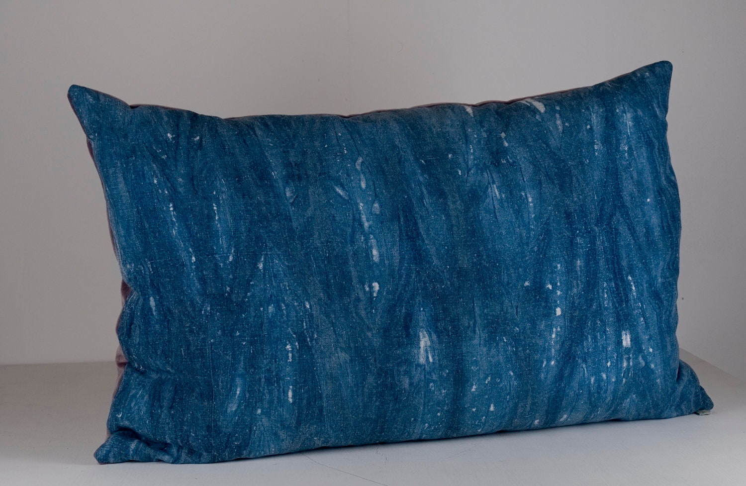 Indigo dyed antique French linen cushion cover, velvet back