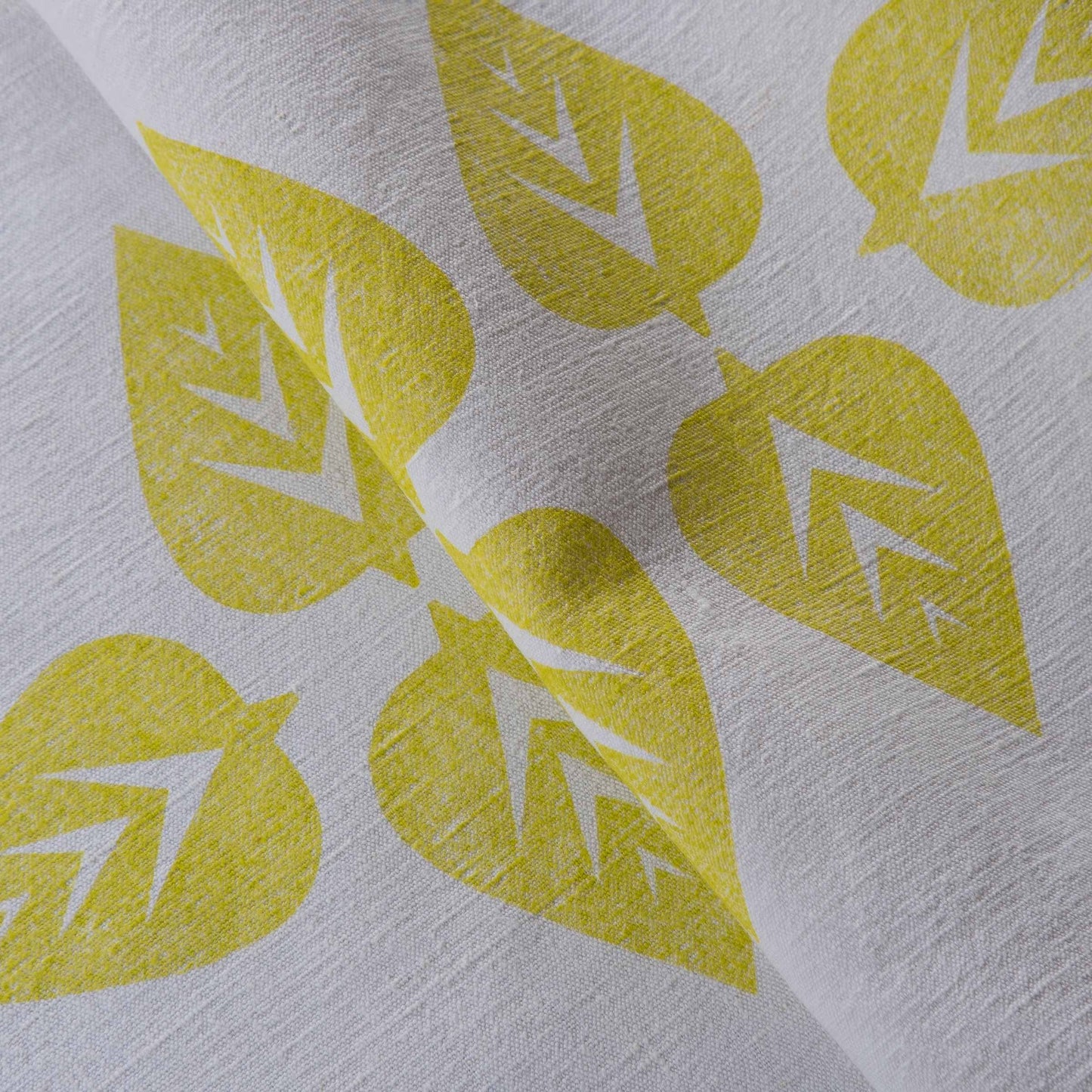 Vintage French linen table runner, hand block printed leaf design