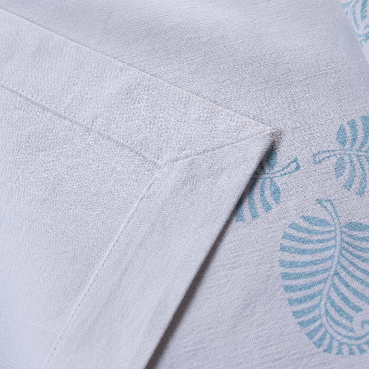 Vintage French linen table runner, hand block printed leaf design