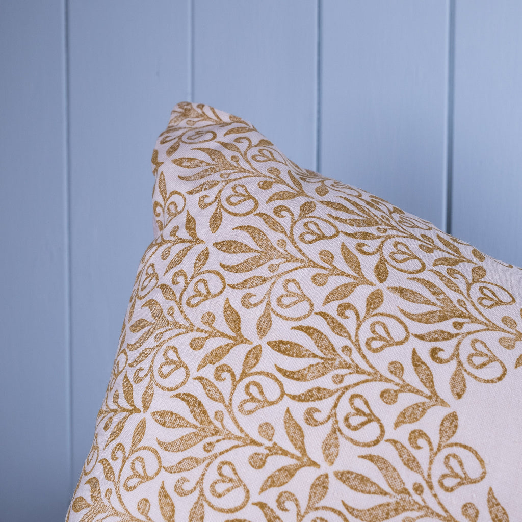 Handmade in house, block printed antique French linen cushion cover