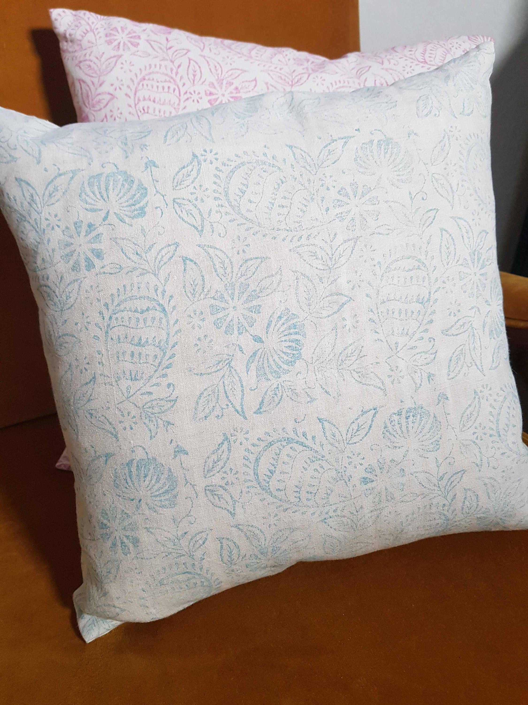 Hand made printed cushion cover,  antique French linen