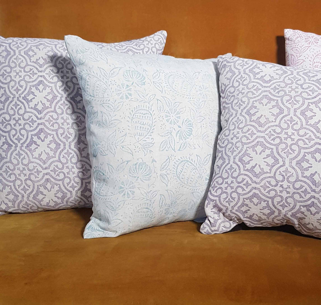 Hand made printed cushion cover,  antique French linen