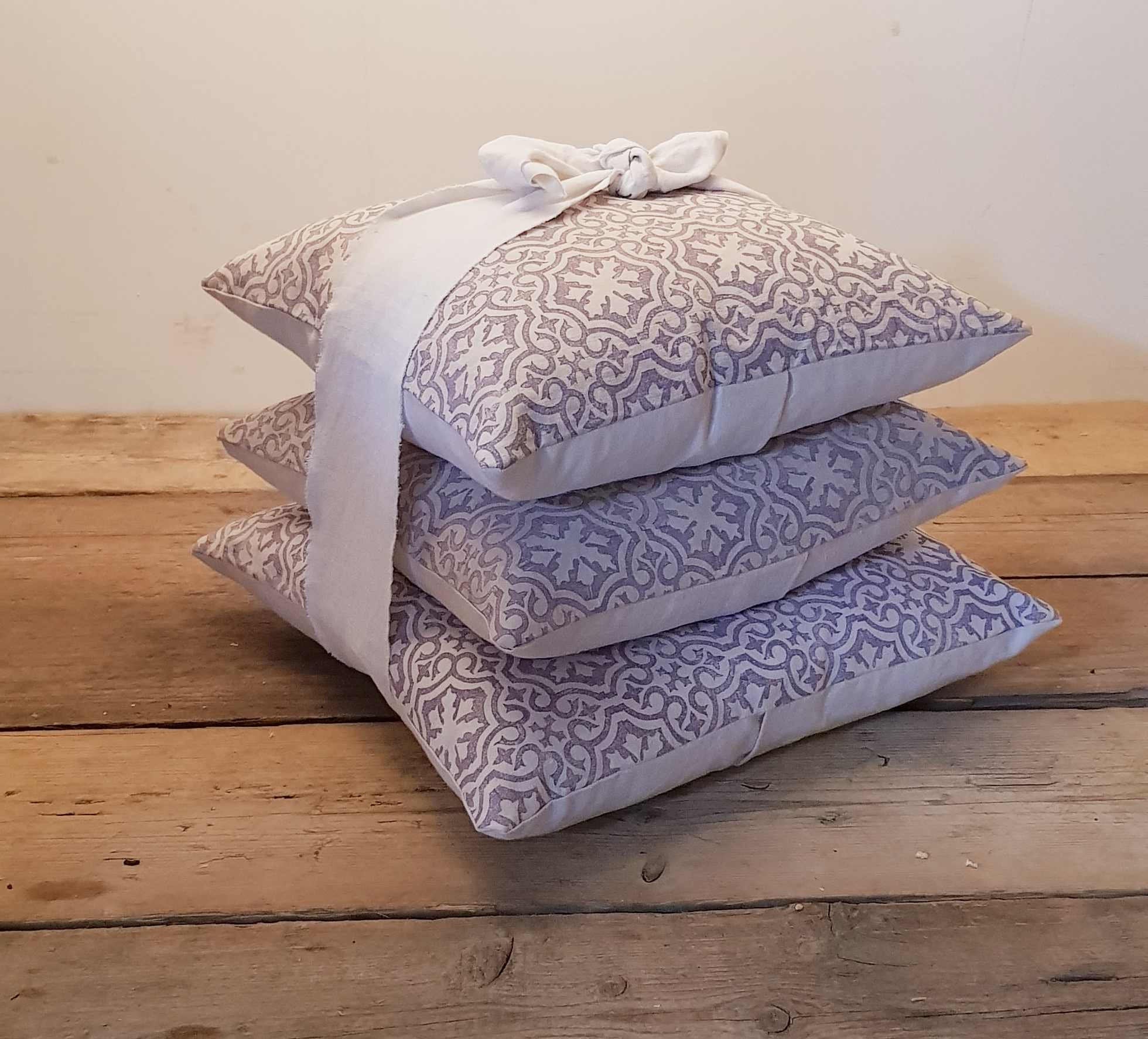 Very large hand block printed antique French linen cushion cover with vintage buttons