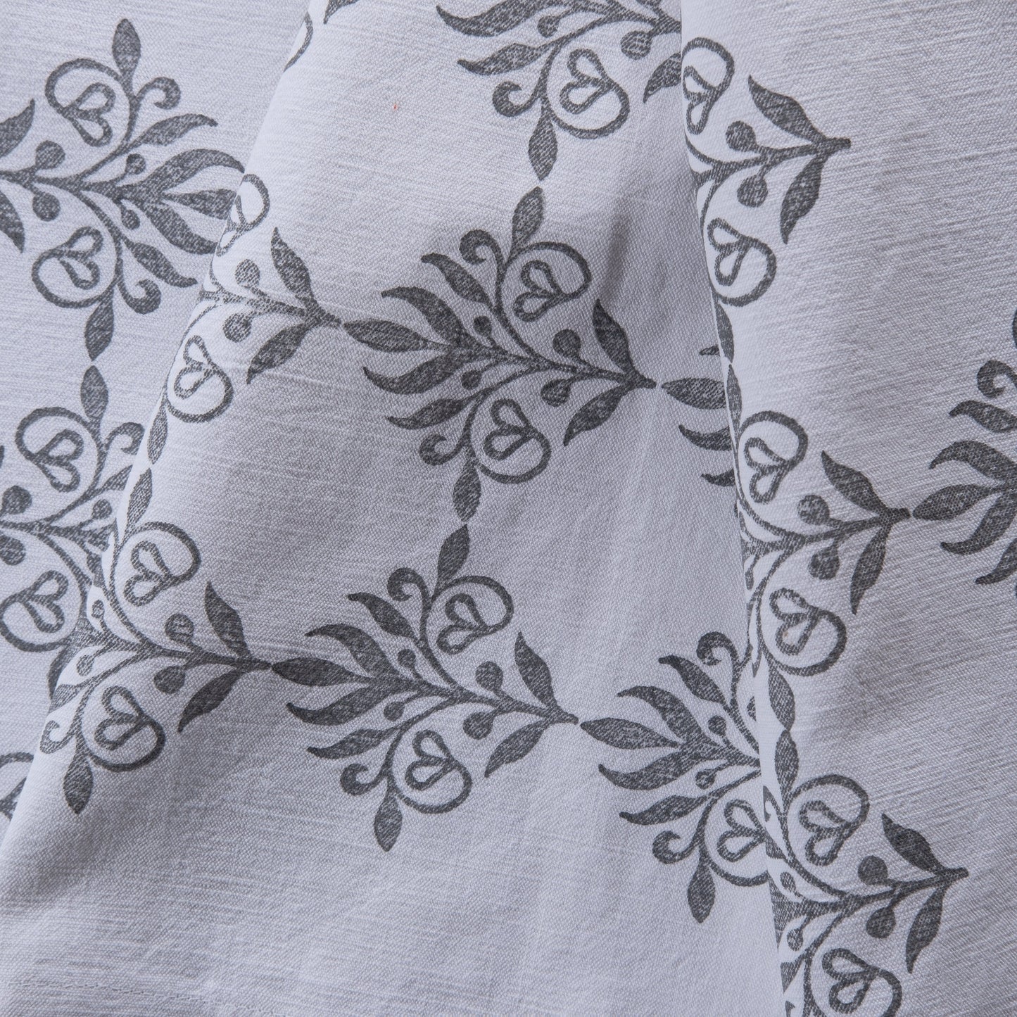 Vintage French linen table runner, hand block printed