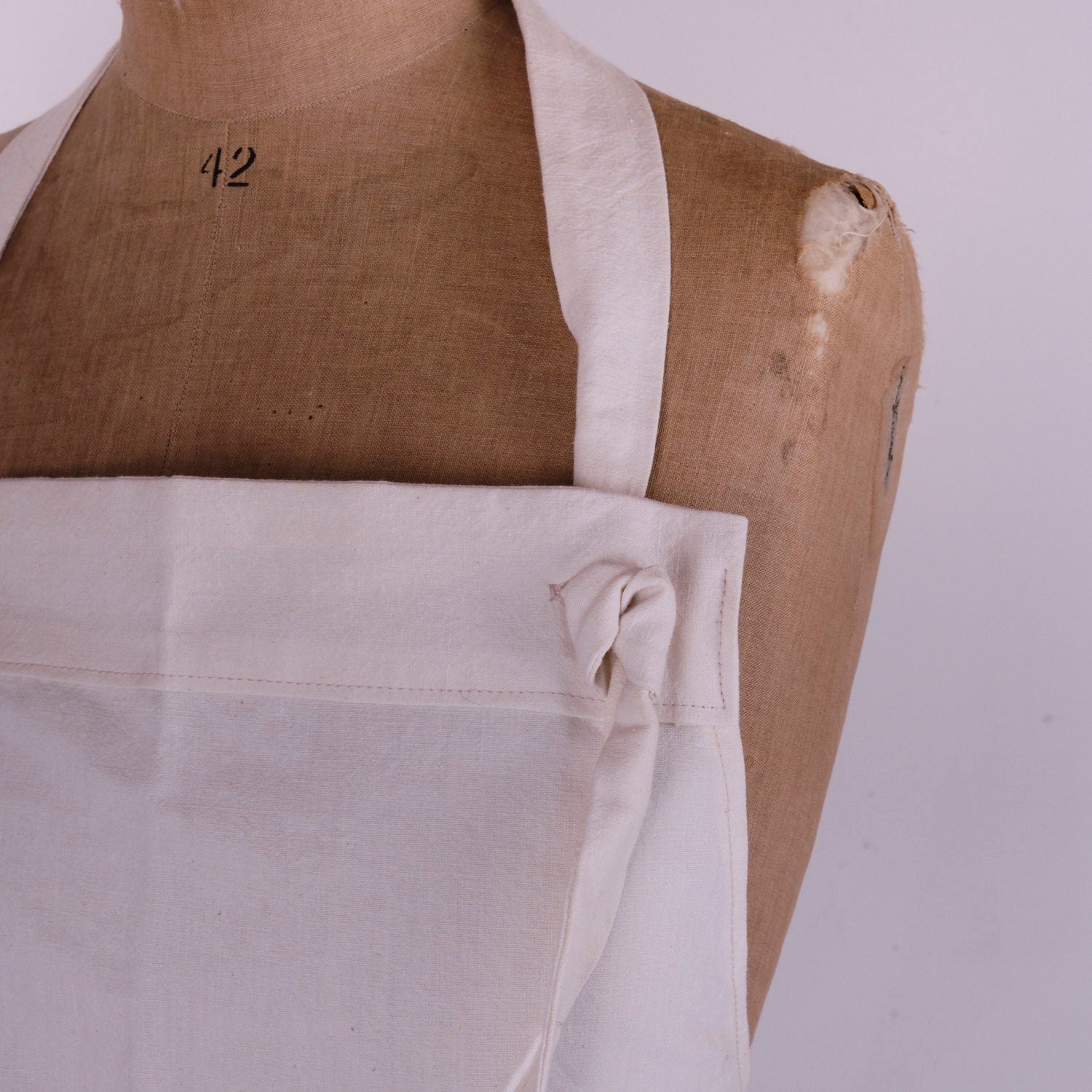 Hand Block Printed Linen Apron: Vintage French Style, Adjustable Neck