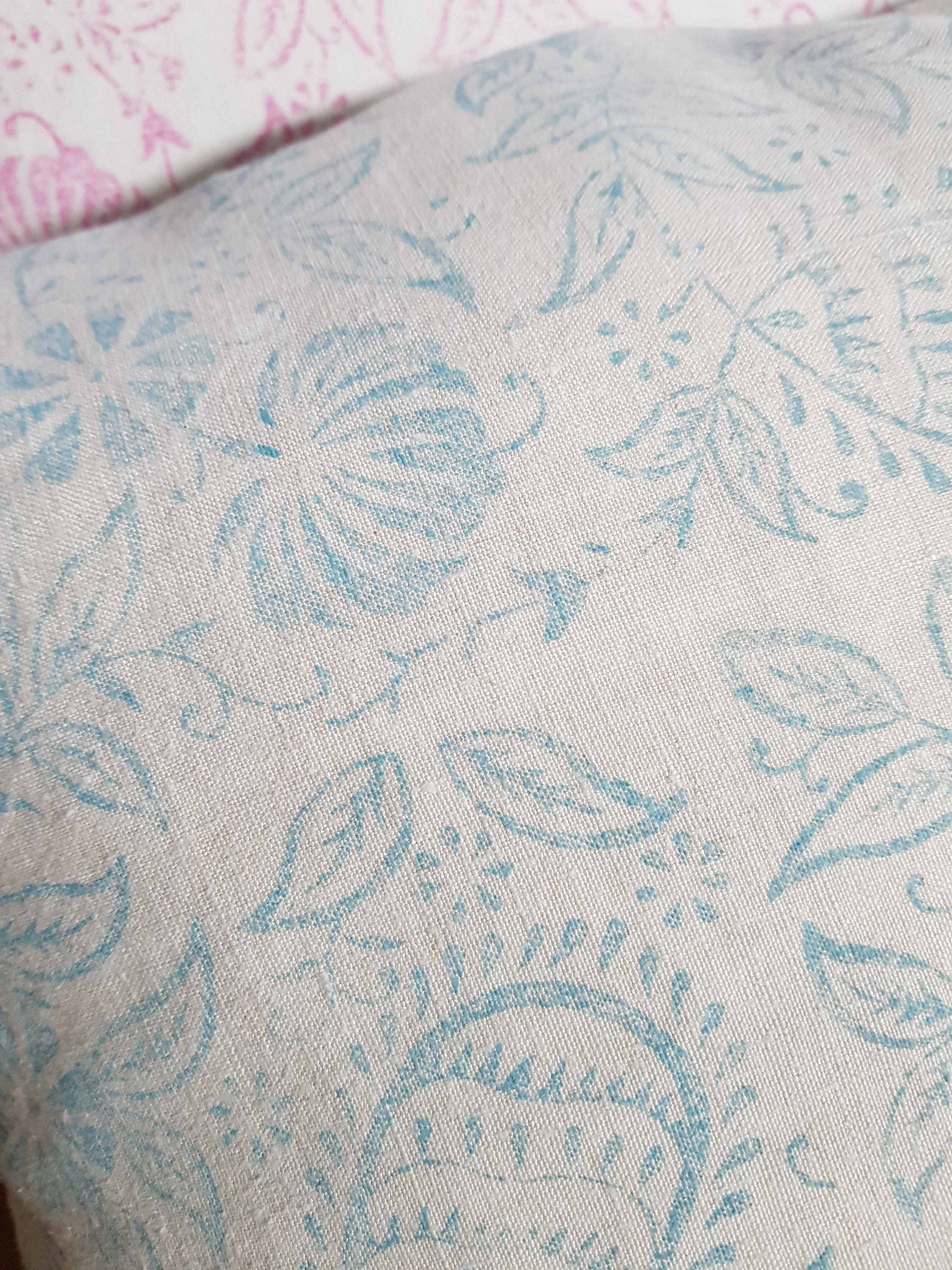 Hand made printed cushion cover,  antique French linen