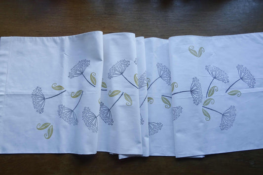 Vintage French linen table runner, hand block printed