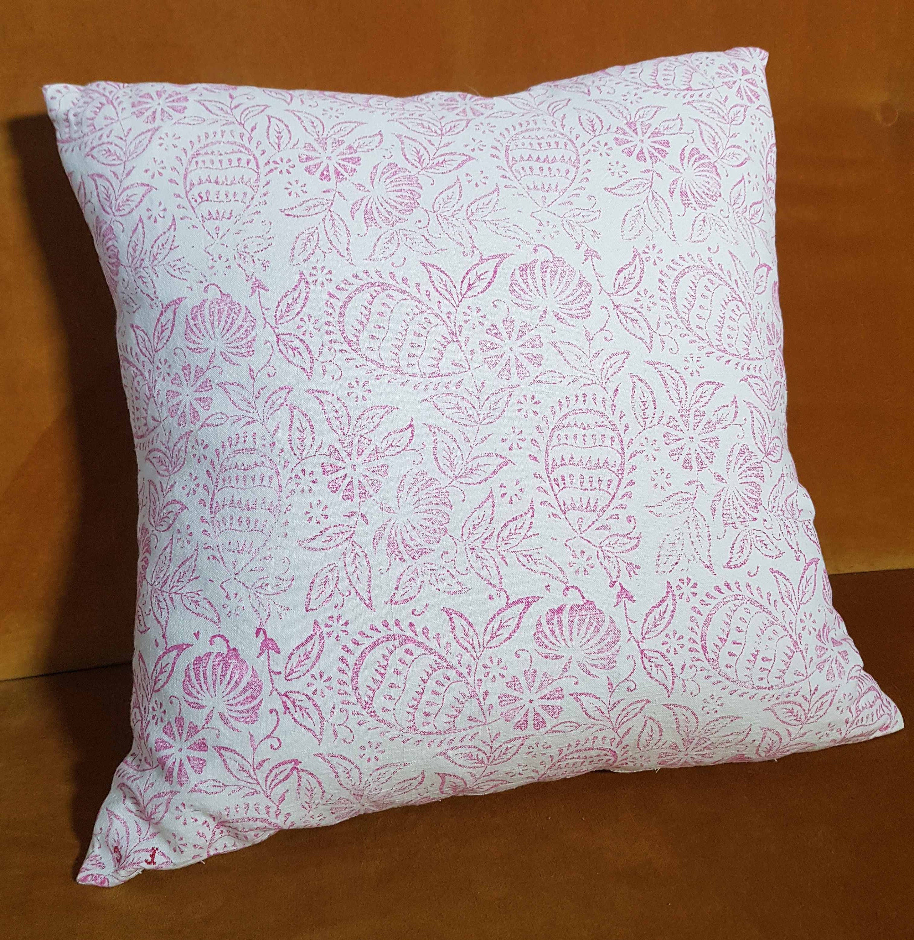 Large hand printed cushion cover,  antique French linen