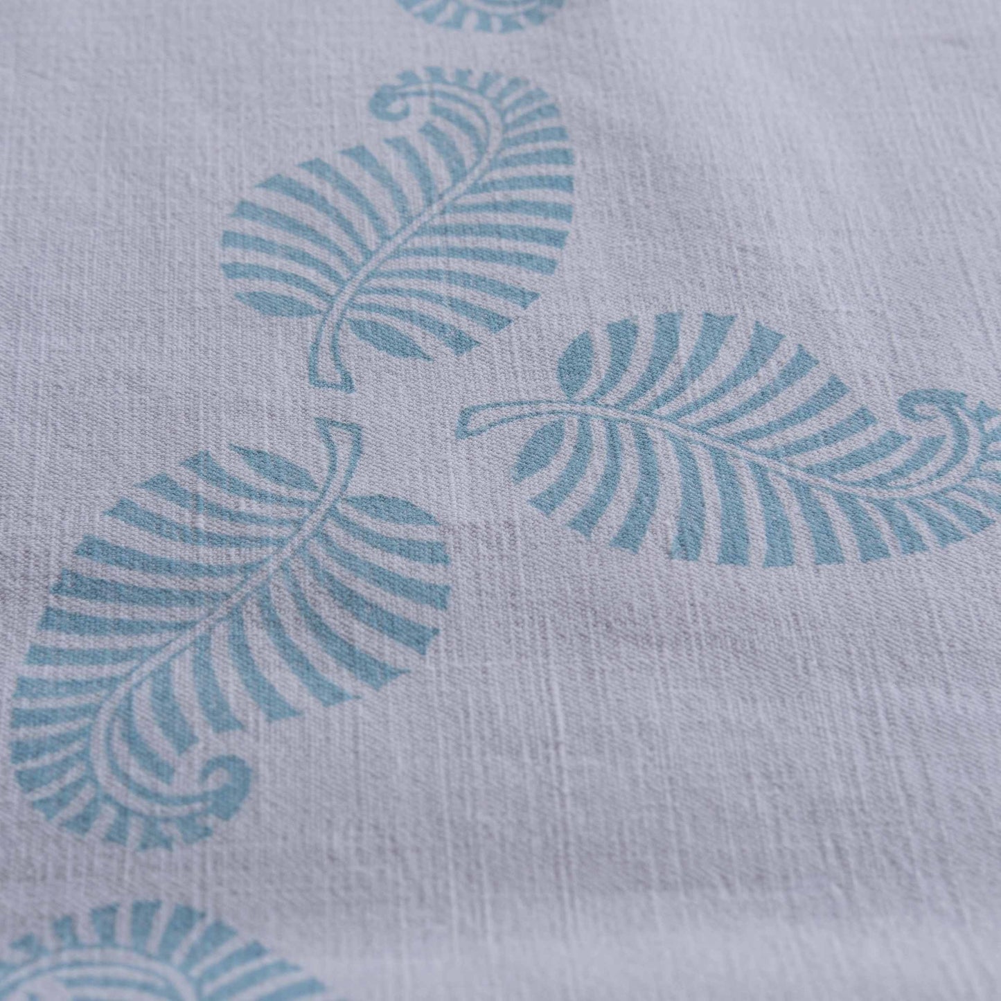 Vintage French linen table runner, hand block printed leaf design