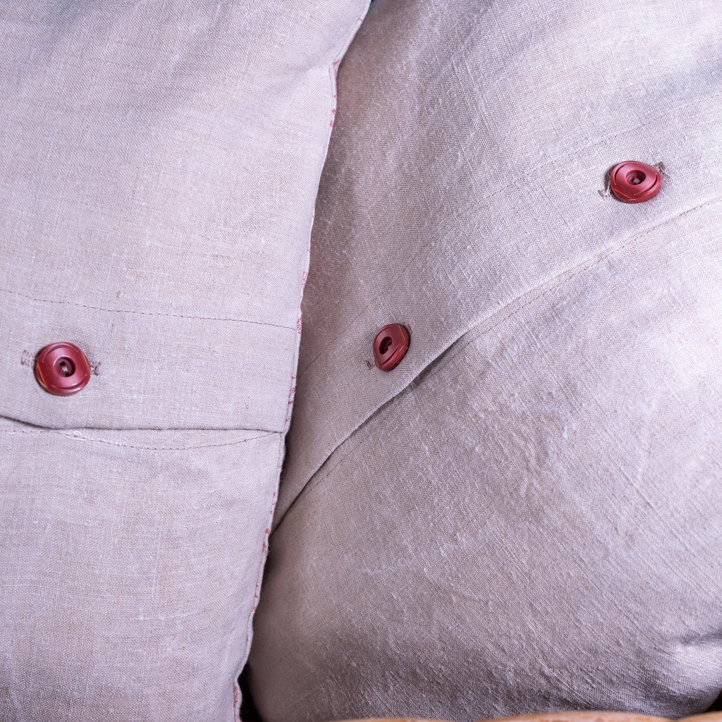 Hand made printed cushion cover,  antique French linen