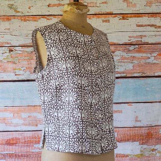 Sleeveless blouse, hand block printed antique French linen, waistcoat, top, jacket, shirt, summer