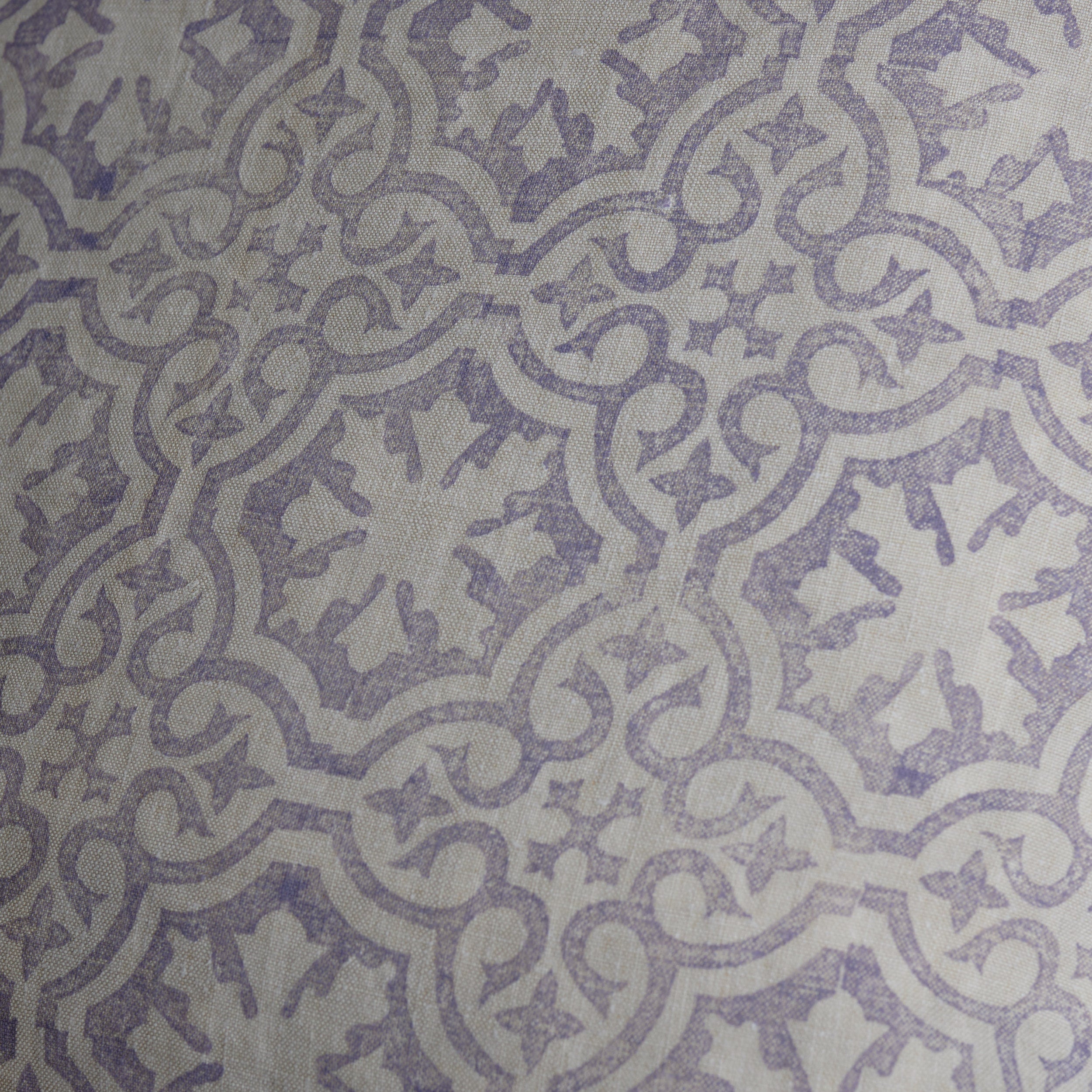 Very large hand block printed antique French linen cushion cover with vintage buttons