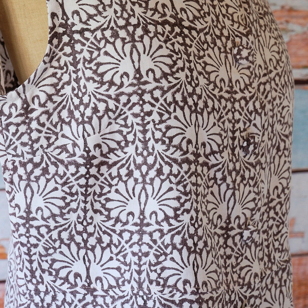 Sleeveless blouse, hand block printed antique French linen, waistcoat, top, jacket, shirt, summer