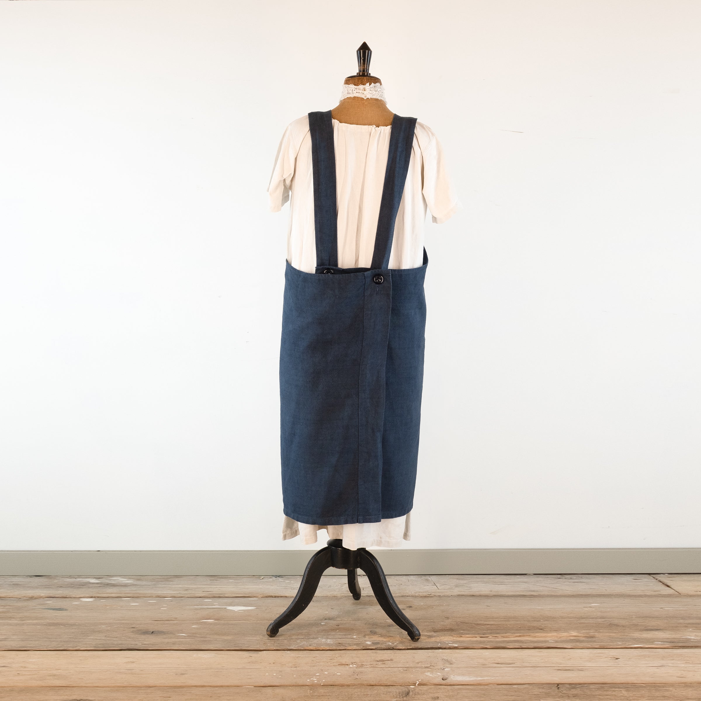 Dark Blue, Hand-Dyed Antique French Linen Pinafore Apron