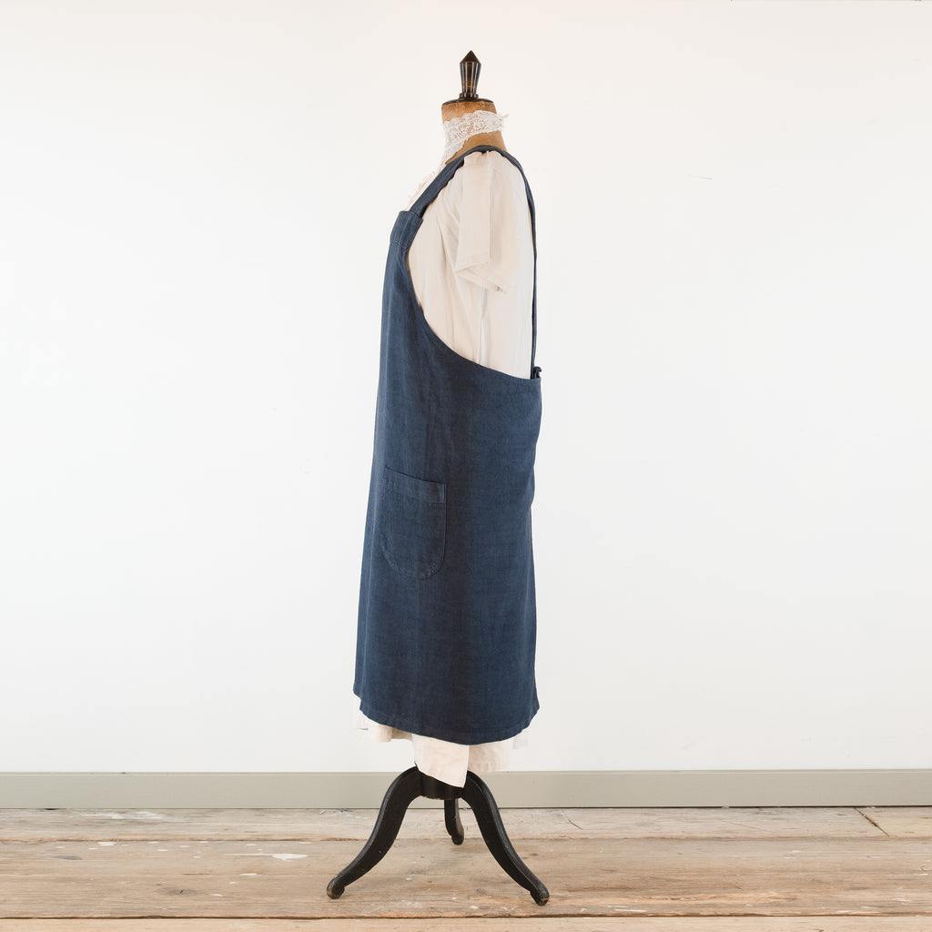 Dark Blue, Hand-Dyed Antique French Linen Pinafore Apron