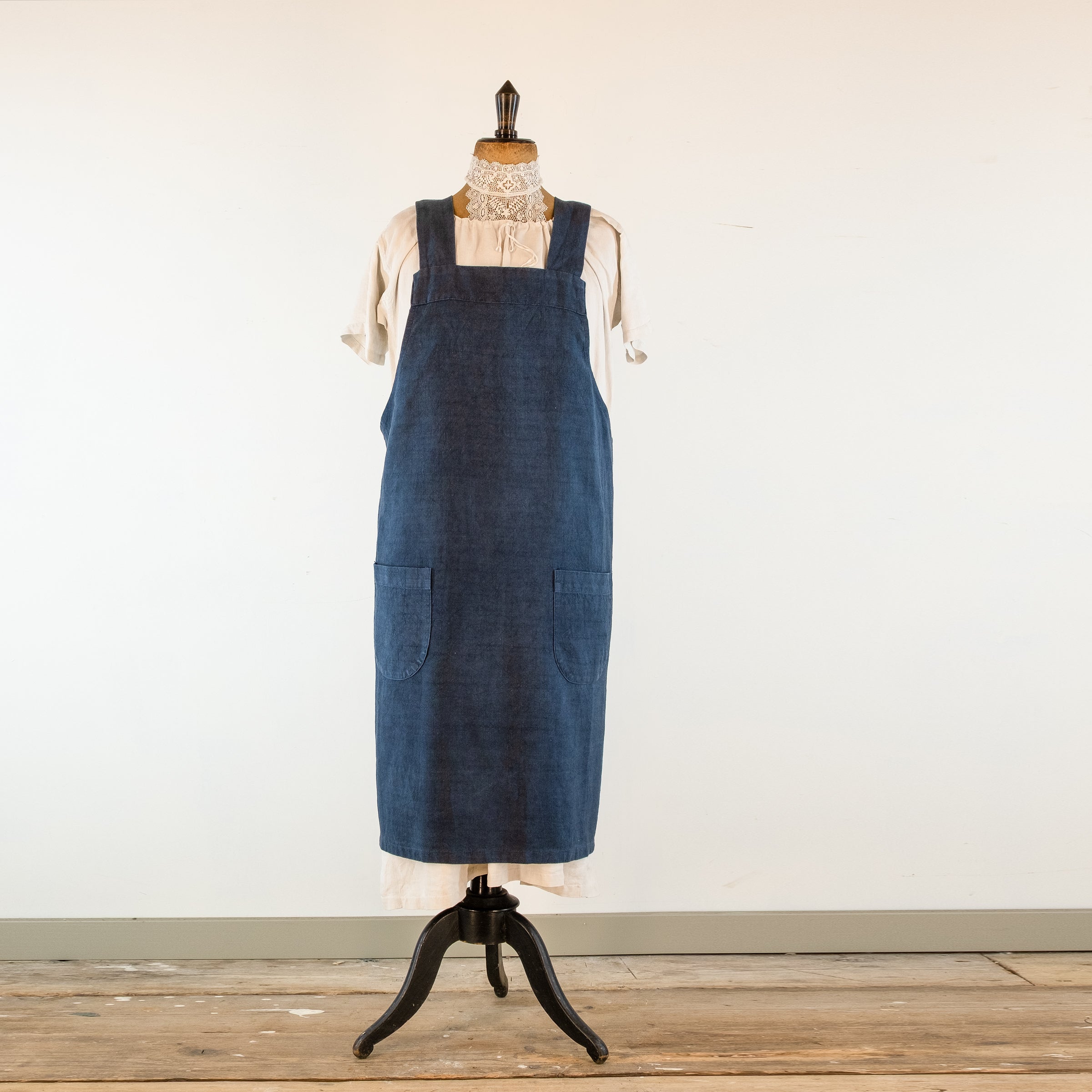 Dark Blue, Hand-Dyed Antique French Linen Pinafore Apron