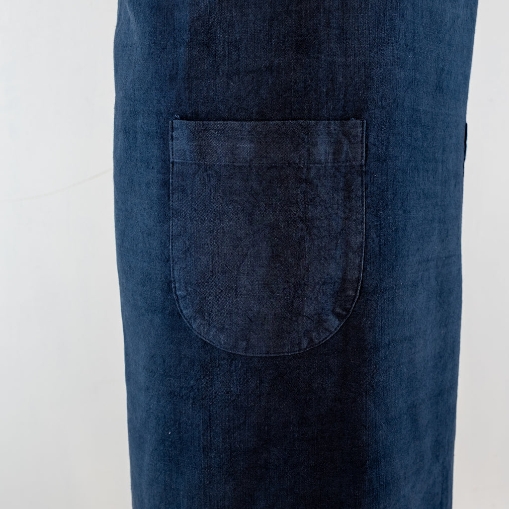 Dark Blue, Hand-Dyed Antique French Linen Pinafore Apron