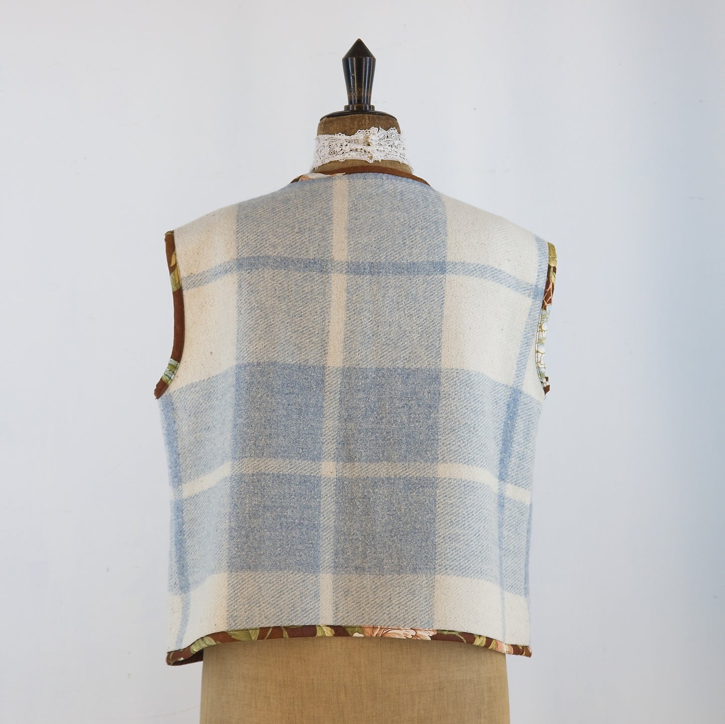 Sleeveless gilet; vintage French wool blanket and Sanderson chintz