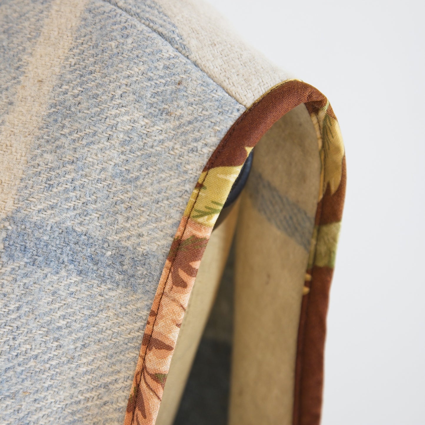 Sleeveless gilet; vintage French wool blanket and Sanderson chintz