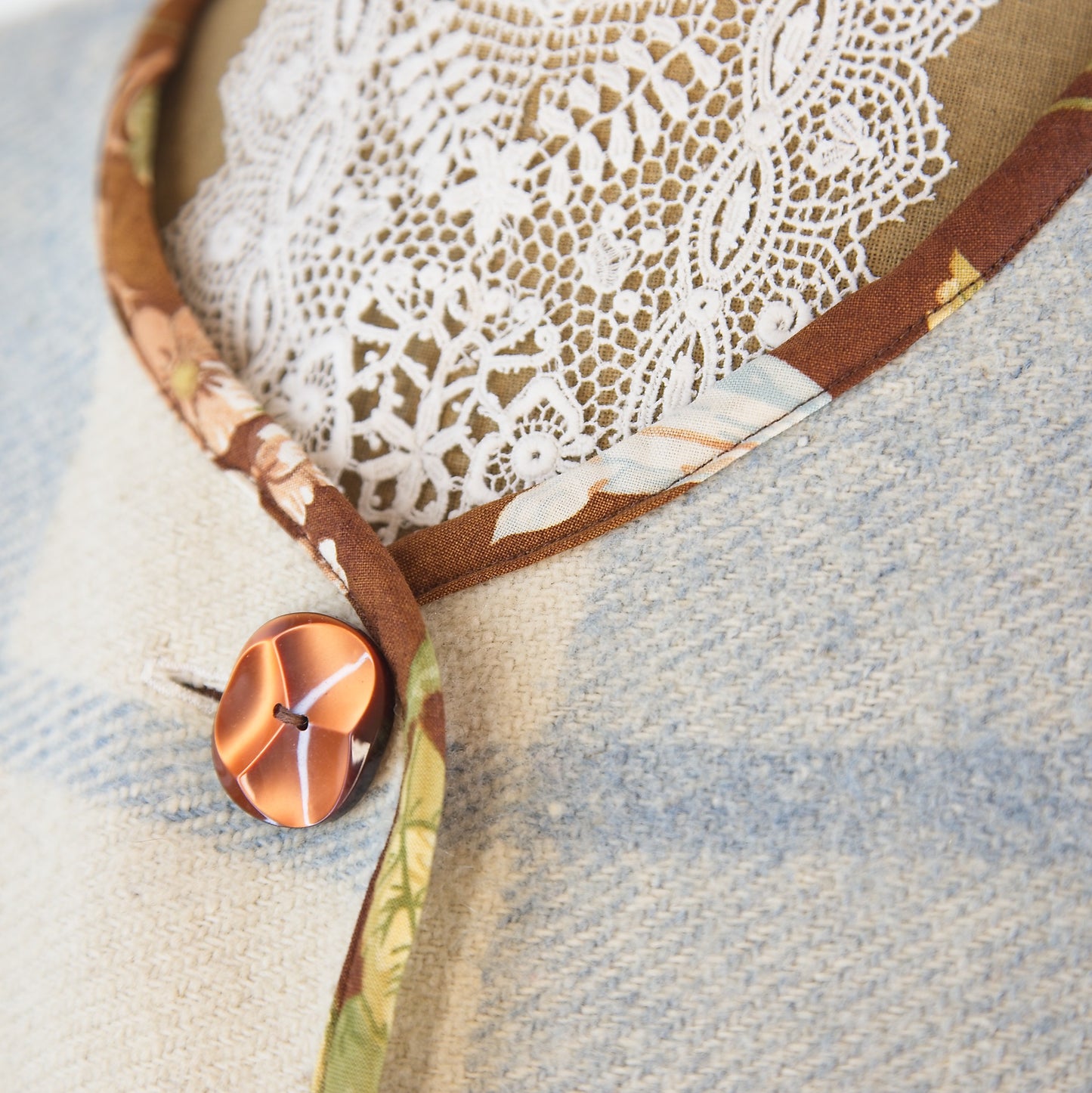 Sleeveless gilet; vintage French wool blanket and Sanderson chintz