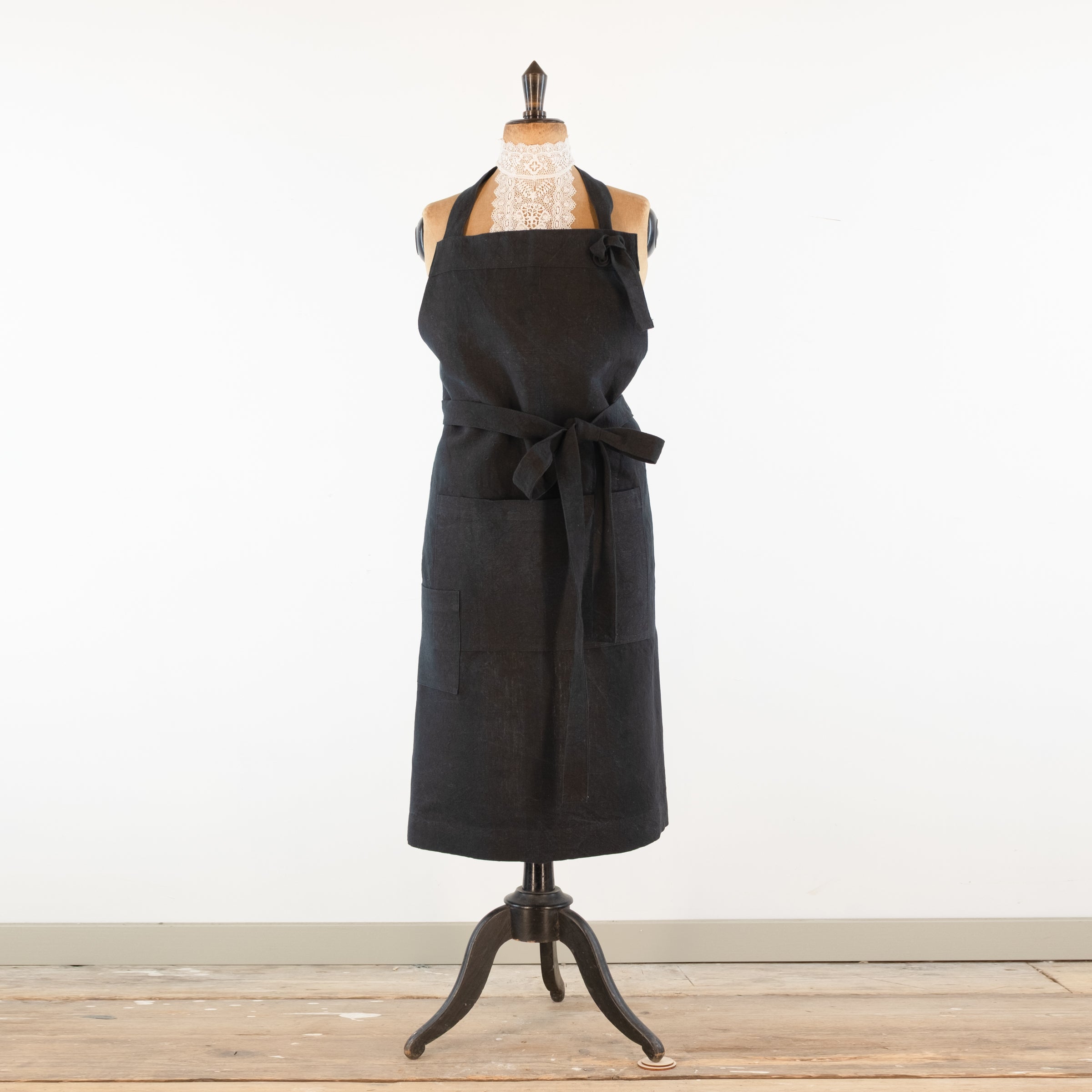 Large Charcoal cook's apron, dyed vintage French linen - baking, cooking, gardening, chef's, gift, unisex, barbecue