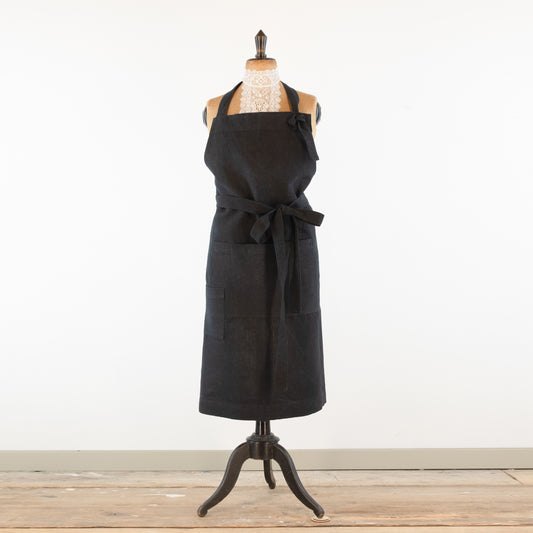 Large Charcoal cook's apron, dyed vintage French linen - baking, cooking, gardening, chef's, gift, unisex, barbecue