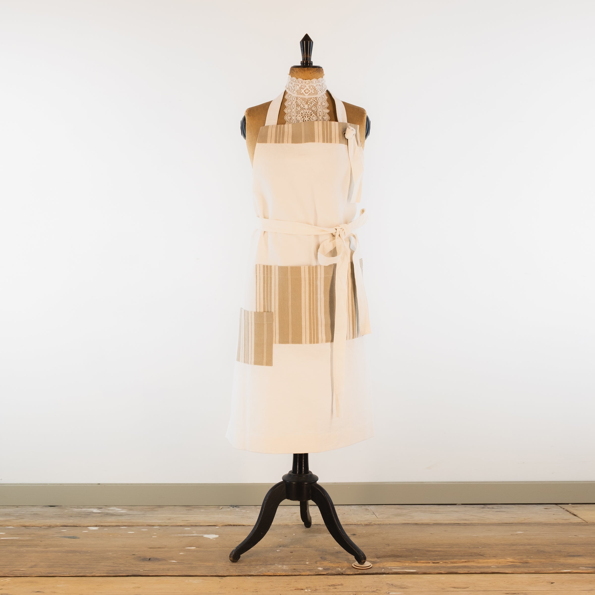 Large ticking detailed cook's apron, natural vintage French linen -for baking, cooking, gardening, chef's, gift, unisex, barbecue