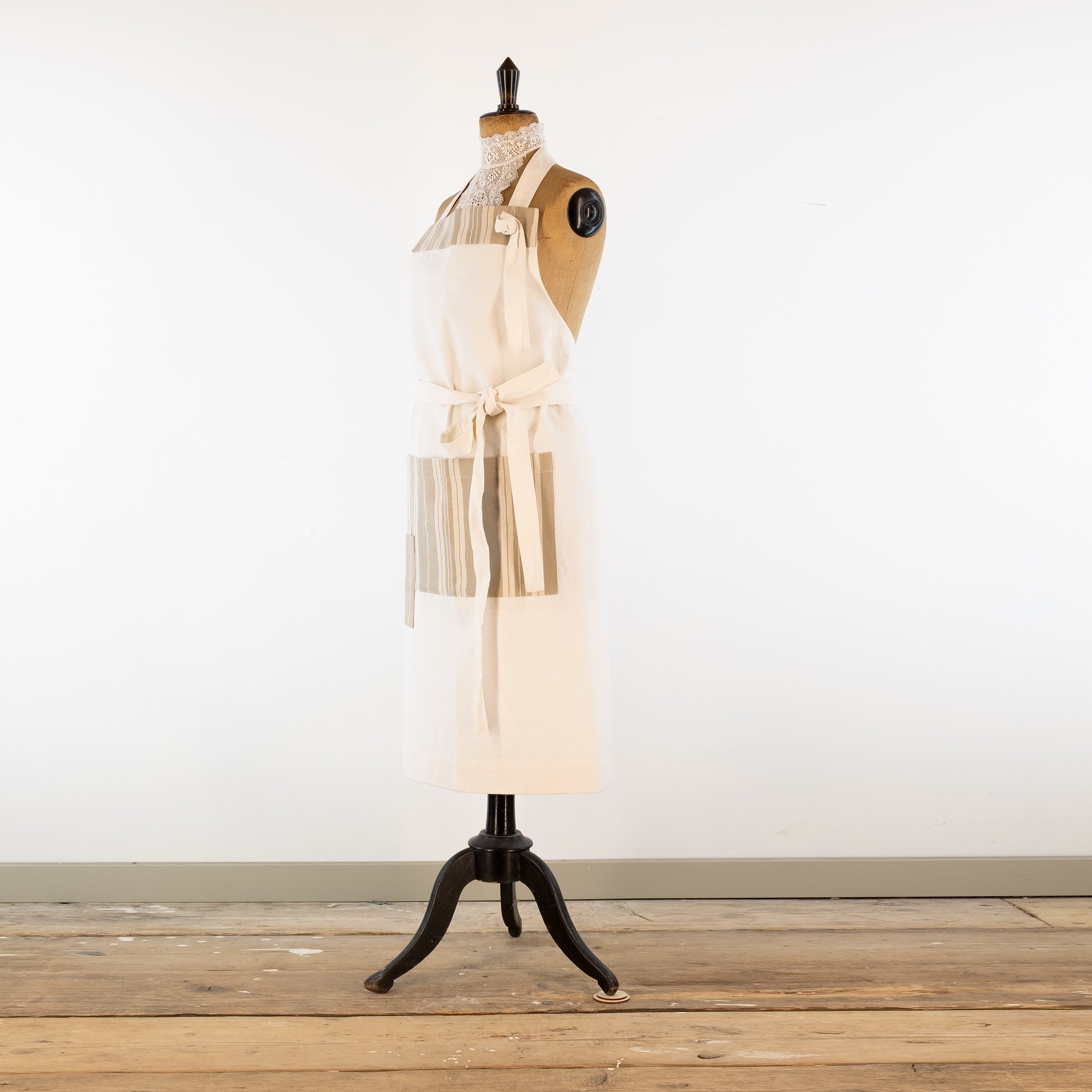 Large ticking detailed cook's apron, natural vintage French linen -for baking, cooking, gardening, chef's, gift, unisex, barbecue