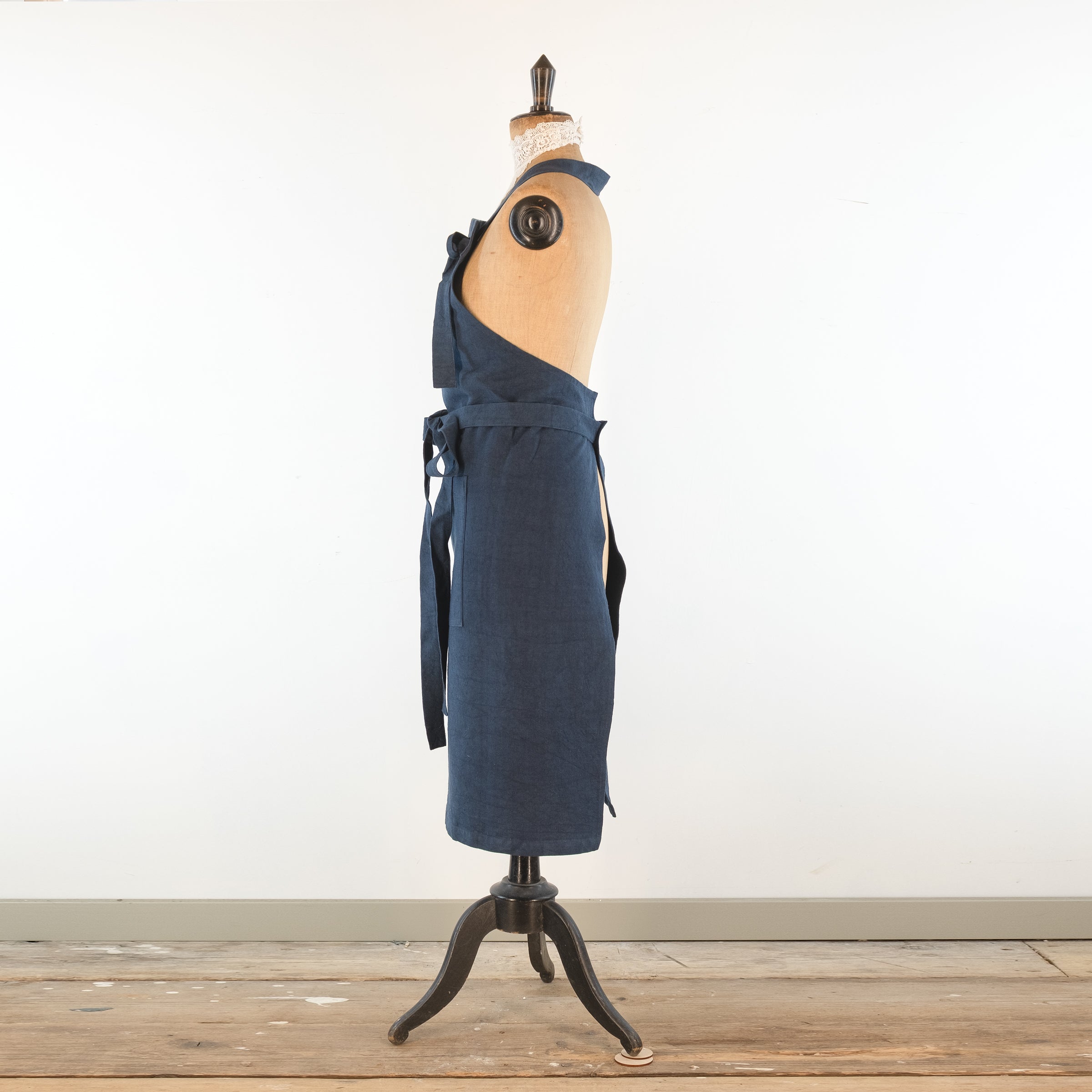 Large dark blue cook's apron, dyed vintage French linen - for baking, cooking, gardening, chef's, gift, unisex, barbecue