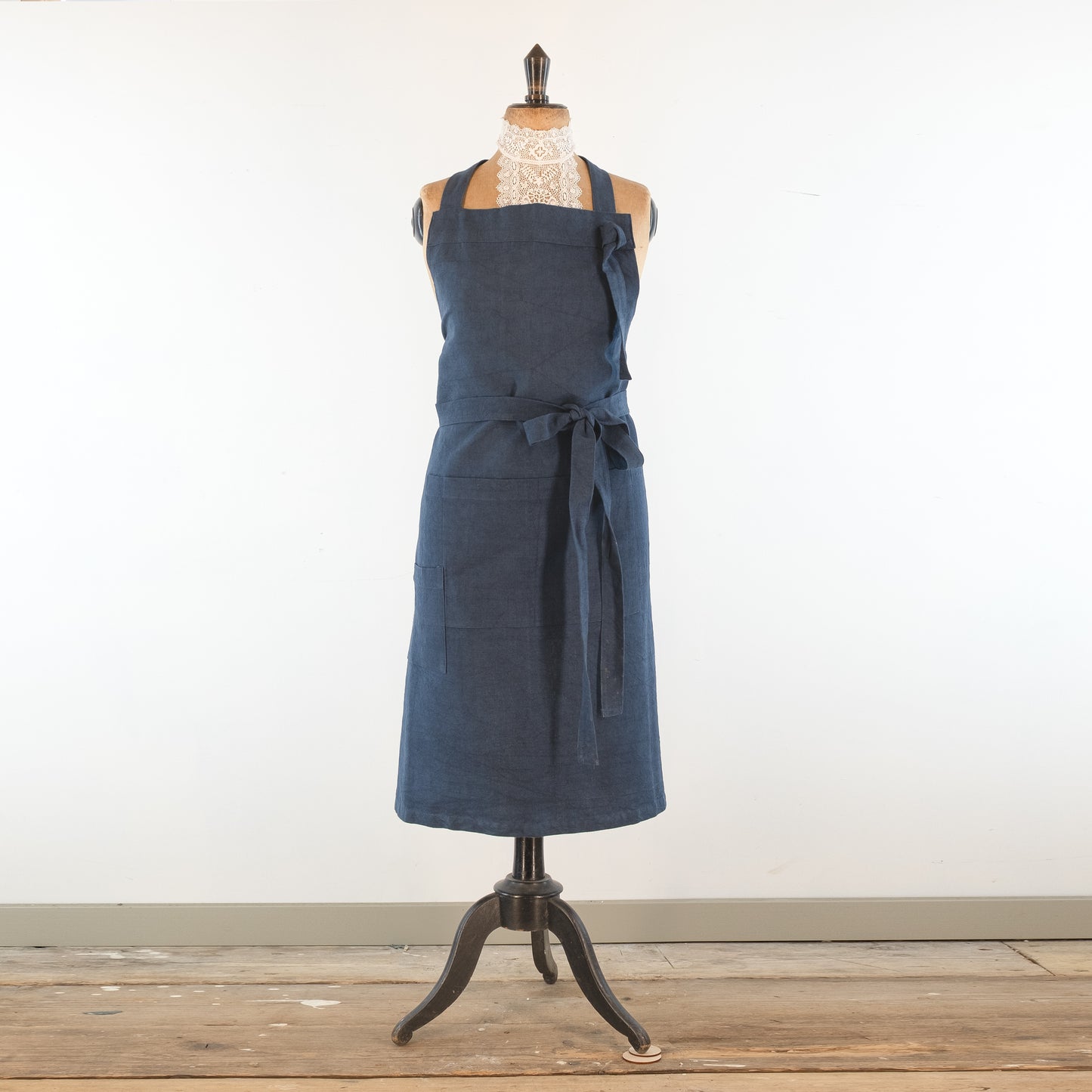 Large dark blue cook's apron, dyed vintage French linen - for baking, cooking, gardening, chef's, gift, unisex, barbecue