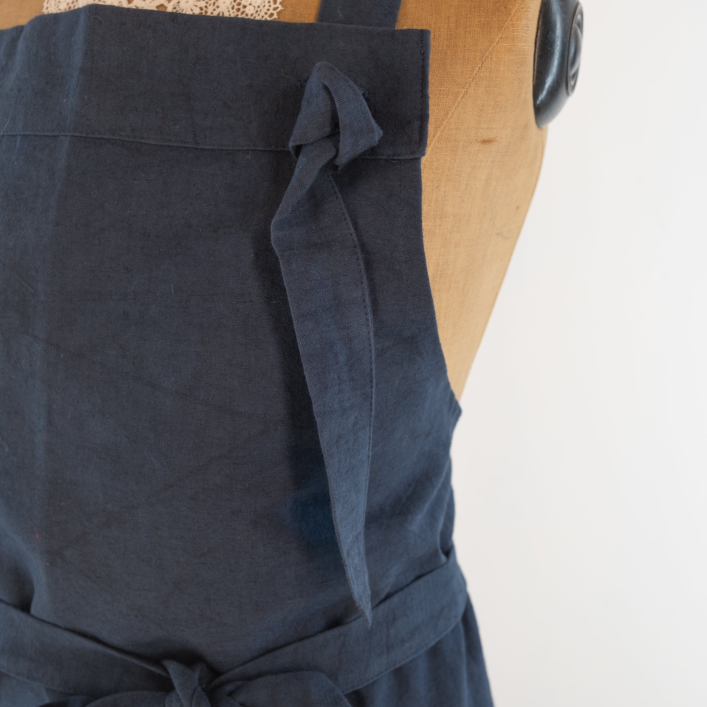 Large dark blue cook's apron, dyed vintage French linen - for baking, cooking, gardening, chef's, gift, unisex, barbecue