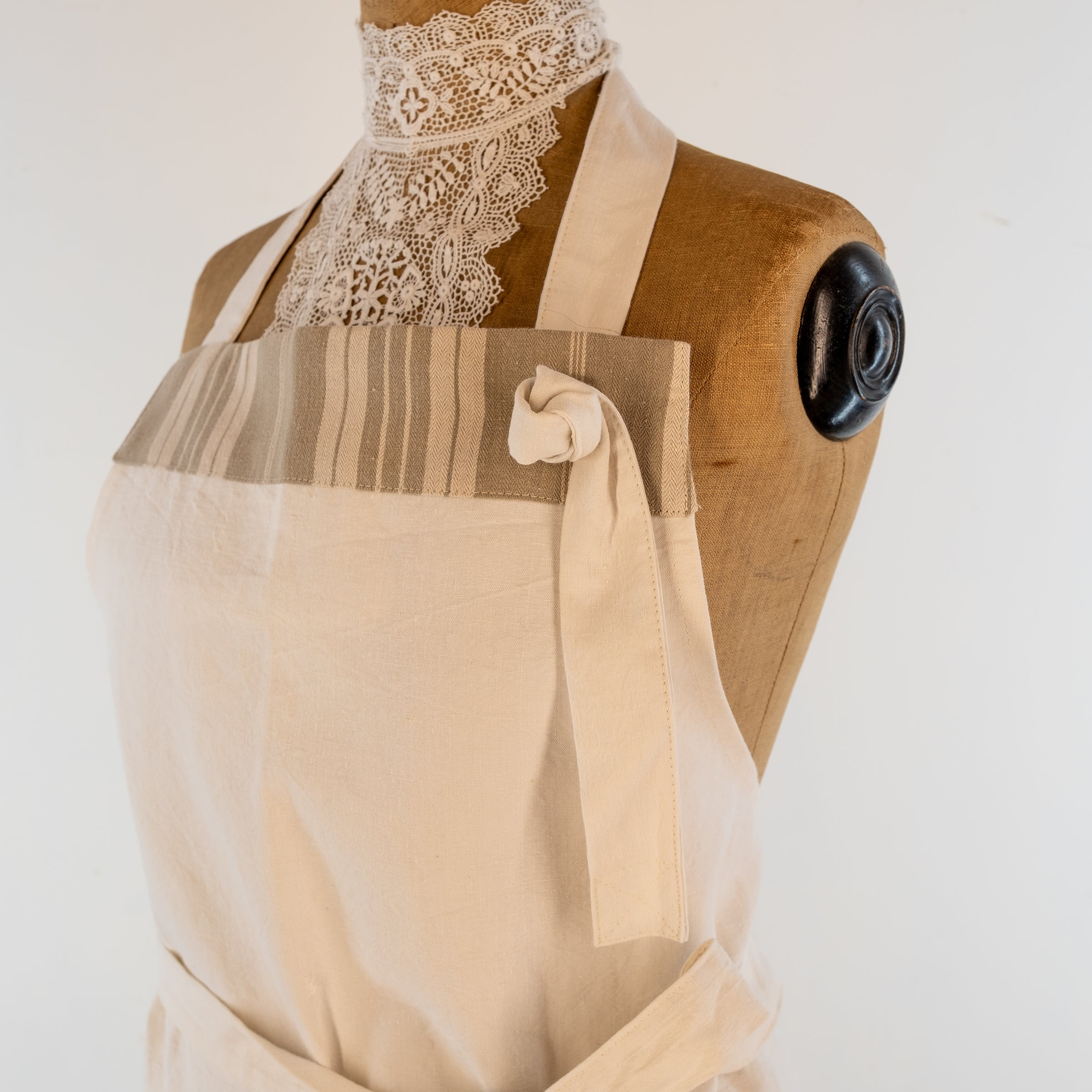 Large ticking detailed cook's apron, natural vintage French linen -for baking, cooking, gardening, chef's, gift, unisex, barbecue