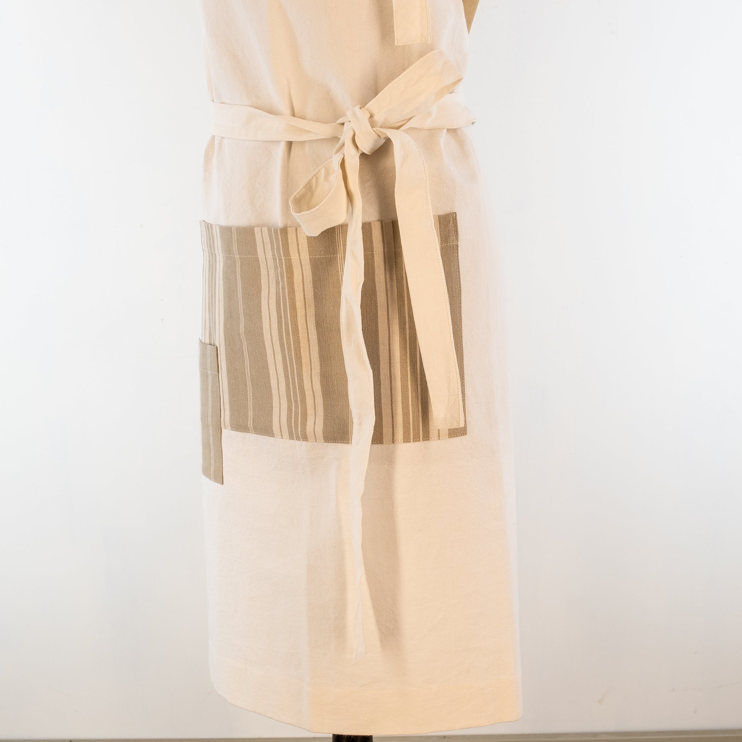 Large ticking detailed cook's apron, natural vintage French linen -for baking, cooking, gardening, chef's, gift, unisex, barbecue